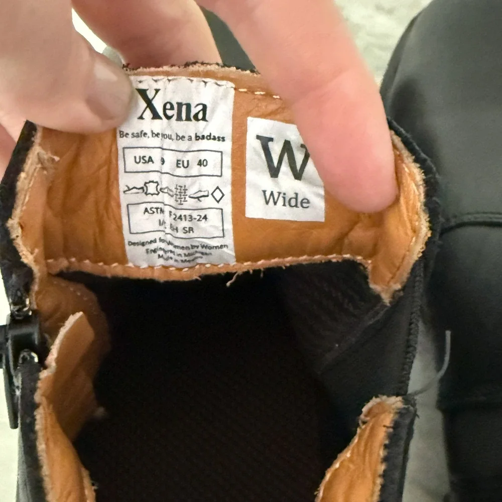 Xena Omega Steel‎ Toe Work Boots 9 Wide Black Leather Side Zip Chelsea Utility